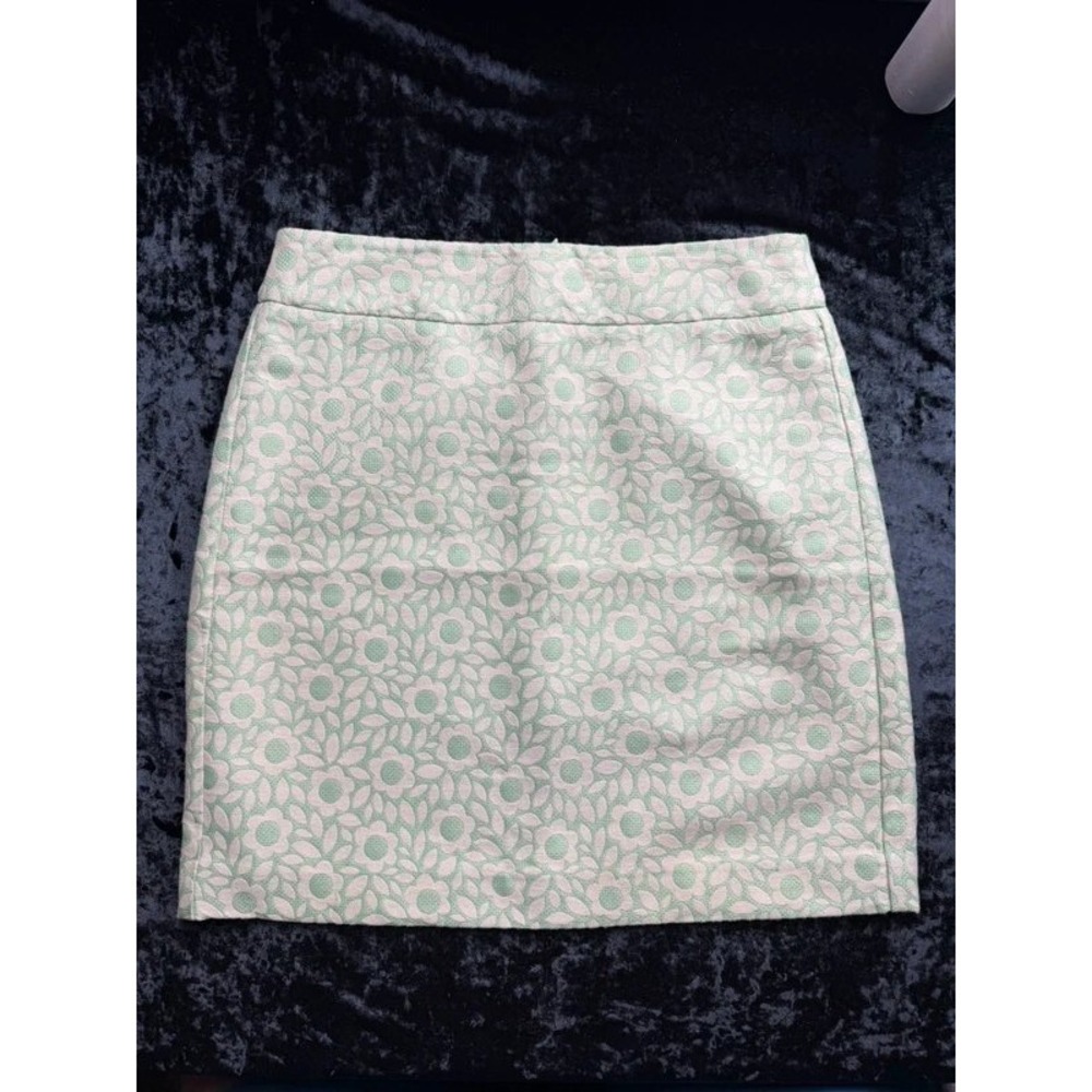 LOFT Petites 0P Mint Green Ivory Floral Jacquard Mini Skirt Lined Back Zip